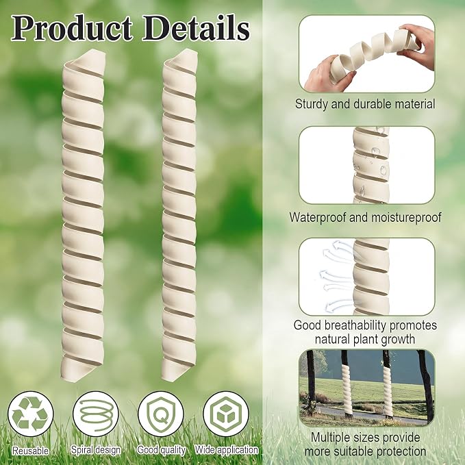 Wesiti 20 Pcs Tree Trunk Protector Plastic Spiral Trunk Tree Wrap Guard Bark Tube Protectors to Protect Bark Saplings from Deer Cats Rodents Rabbit Mowers (Beige)