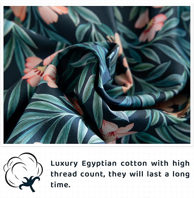 QSH Floral Egyptian Cotton Sheets King Size - Floral Bedding Sheets Botanical Pattern Printed Bedding King Size Bed Sheets 17.5" Extra Deep Pocket 4pcs