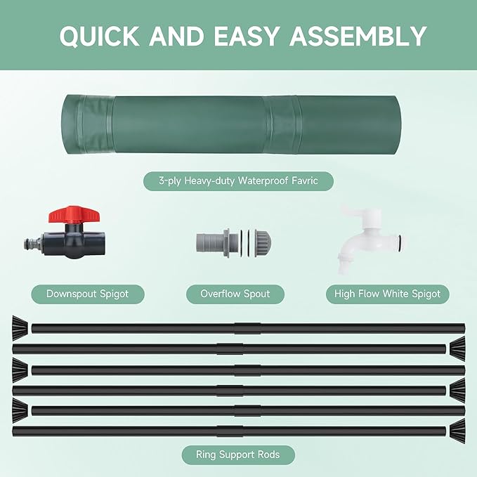 Collapsible Rain Barrel Water Storage Containers-105 Gallon Portable Rainwater Collect System Water Tank to Collect Rainwater from Gutter Downspout Water Catcher with Spigots,Filter＆Overflow Kits
