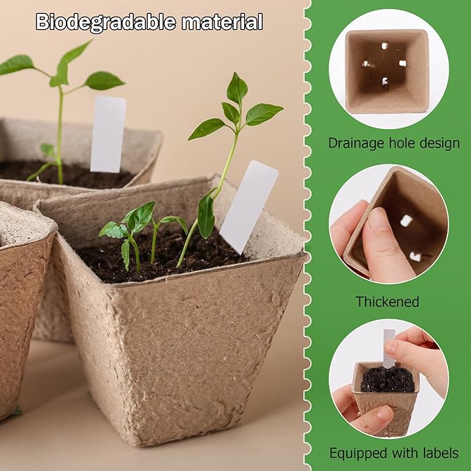 NNG 5PCS Seed Starter Tray with 90PCS Square Seed Peat Pots,Seed Starter Kit with Germination Trays Seedling Pots for Seedling Propagation and Plant Growing