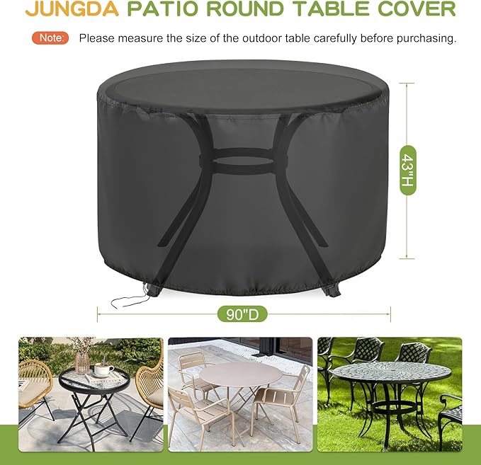 Round Patio Bar Height Table and Chair Cover 90 Inch, Outdoor Round Tall High Patio Table Cover for Patio Rounds Furniture, Patio Set Covers Waterproof Outdoor - 90 X 43 Inch, Black