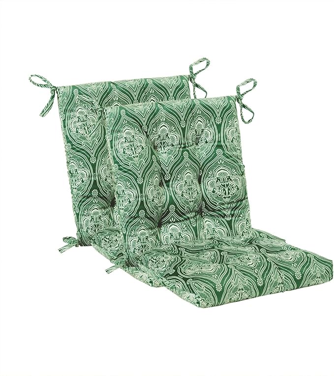 Outdoor Patio Cushion, Rocking Chair Cushion, Tufted Pads, Set of Upper and Lower with Ties Pack of 2 (2 Sets) - Back 20"×17", Seat 17"×17" (Green Lantern)