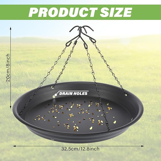 Briwooody 1 Set 12.8'' Bird Seed Catcher Tray Platform Bird Feeder Large Hanging Tray Fits Most Feeders Catches Most Falling Seed and Husk Outdoor Yard Garden Backyard for Attracting Birds, Black