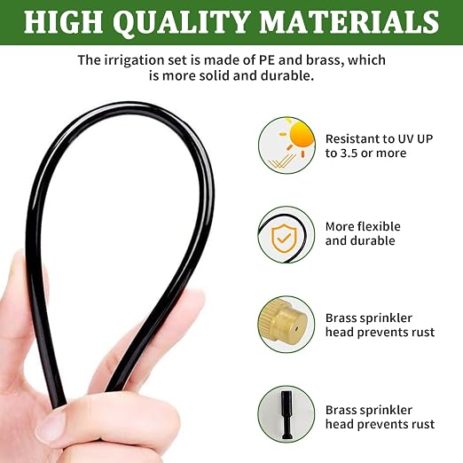 200Ft 1/4” Drip Irrigation System – Drip Irrigation Kit & Garden Watering System with 32 Pcs 360° Adjustable Copper Nozzles, Automatic Mist Spray for Raised Bed, Lawn, Garden & Potted Plants