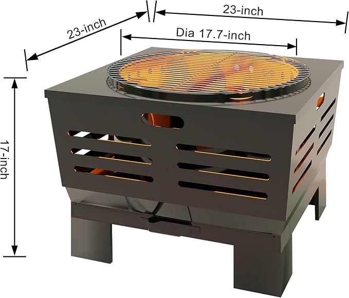Fire Beauty Smokeless Wood Fire Pit with BBQ Grill for Camping & Backyard | Smokeless vent, ash pan, steel frame, 4-leg base, grill