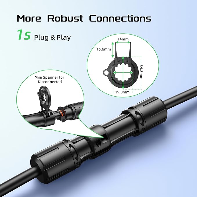 Bateria Power 20Ft 8AWG Solar Panel Extension Cable, 10mm² Twin Wire Conductor Parallel Solar Wire Adapter Kit with Waterproof Female & Male Solar Connectors for RV, Marine, Photovoltaic Systems
