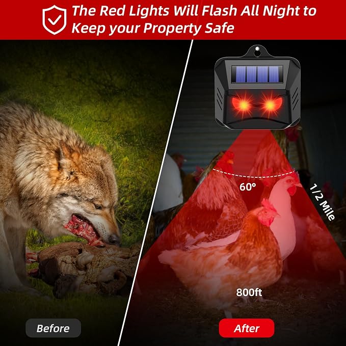 4 Pack Upgraded Solar Nocturnal Animal Repeller Outdoor, Auto Activate Red Predator Eyes Animal Deterrent Lights Sensor for Deer Raccoon Coyote Skunk Fox Control for Chicken Coop Yard Farm Protection