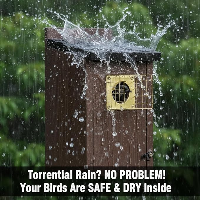 2pk Fortress Bluebird House for Outdoor Clearance - Mesh Cage Predator Guard - Metal Base & Brass Guard - Cedar Birdhouse for Bluebirds, Finches, Swallows Carbonized Outdoor 5 Years Usage 6"x7"