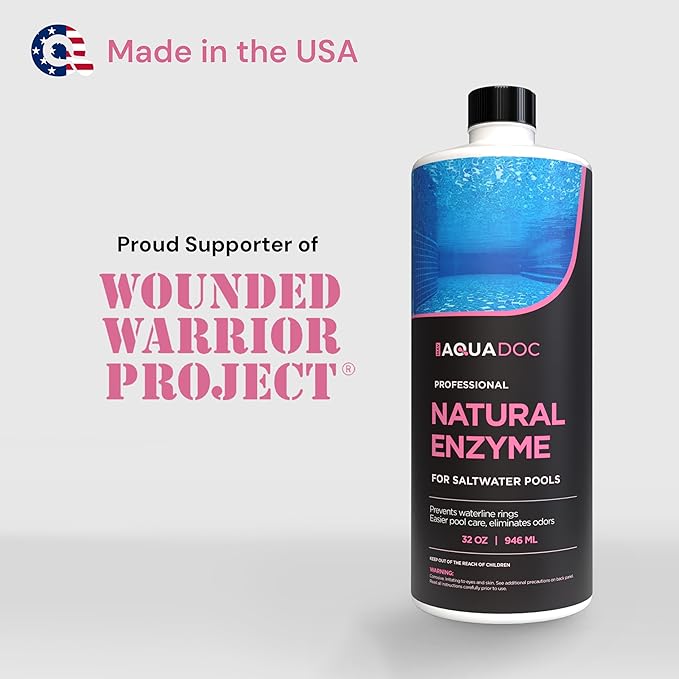 Pool Enzyme Treatment for Saltwater Pools - Pool Enzymes for Waterline Care, Oil Control & Clarity - Made in USA - AquaDoc - 32oz