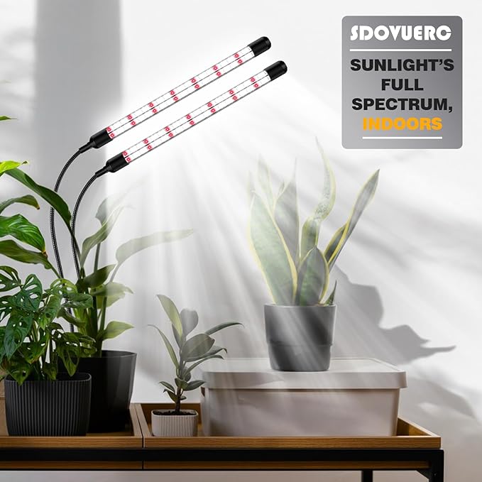 SDOVUERC Full Spectrum 2026 Grow Lights for Indoor Plants, Dual Head Clip Plant Lights with 6/12/18H Timer,3 Light Modes,5 Dimming Level for Seed Starting(Pack 2)