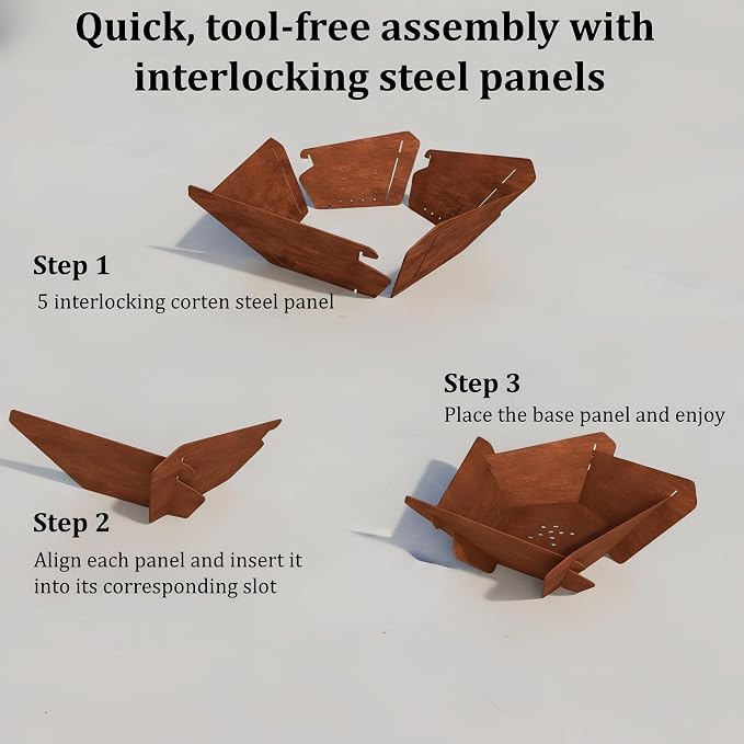 Decoroca Corten Steel Fire Pit - Outdoor Wood Burning Pit for Backyard Patio, Garden & Terrace, Durable & Weather-Resistant, Ideal for Family Gatherings & Parties