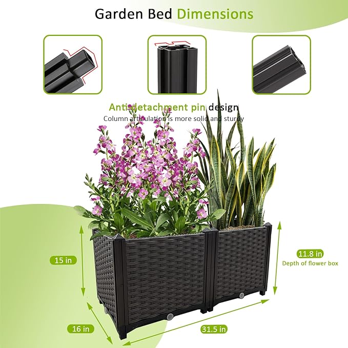 Raised Garden Bed Large Planters for Outdoor Plants Rectangular Elevated Planter Boxes Patio Balcony Deck for Planting Flowers, Vegetables, Tomatoes, and Herbs