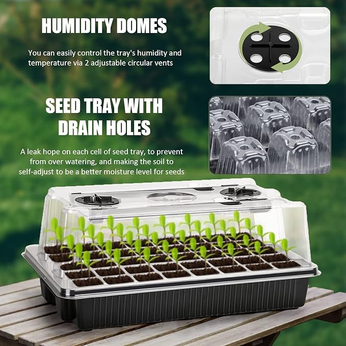 Seed Starter Tray Kit with Grow Lights, 1 Pack 40 Cells Seed Trays with Humidity Dome, Mini Greenhouse for Seeds Growing Starting Sprouting Germination