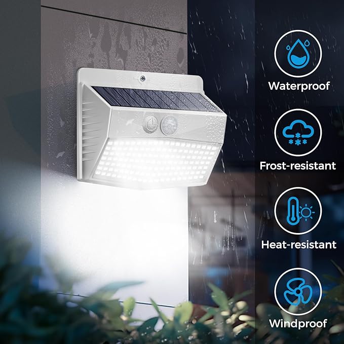 Peasur Solar Lights Outdoor Motion Sensor [138 LED/6 Packs] Solar Security Wall Light with 3 Lighting Modes Waterproof Solar Powered Lights for Garden Fence Yard, White