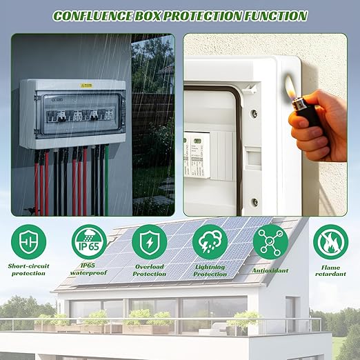 4 in 2 Out Solar Combiner Box,PV Combiner Box with 20A PV Fuse,DC 40A Circuit Breaker and Surge Protector,IP65 Solar Disconnect Switch Box for Indoor Outdoor Solar Panel System (4 in 2 Out 20A 1000V)