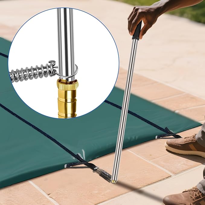 30-1/2 inch Pool Cover Tool,Stainless Steel Swimming Pool Rod,Pool Safety Cover Spring Tool Installation and Removal Tool for Anchors