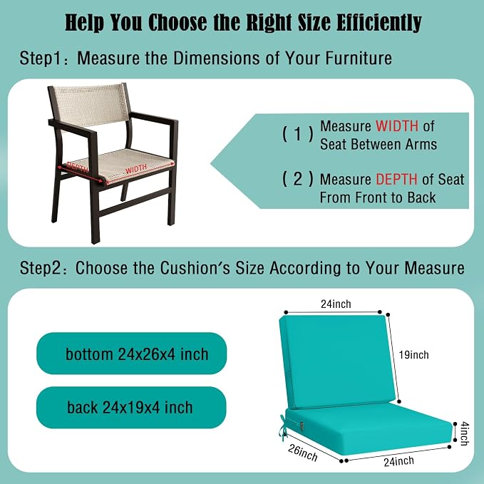 idee-home Outdoor Chair Cushions for Patio Furniture, Outdoor Seat Cushion | Waterproof Hampton Bay Deep Seat Replacement Couch Chair Cushions for Garden Backyard Deck Blue 24 x 26