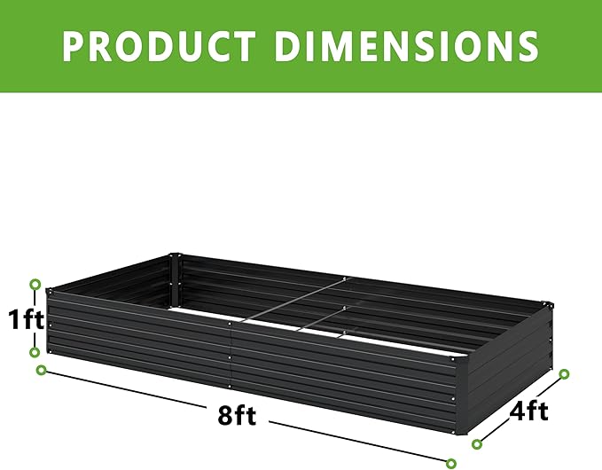 DIIYIV 2PCS 8x4x1FT Galvanized Raised Garden Bed Kit,Vegetable Boxes-Rectangle Metal Flower Box,Large Planter Raised Beds Outdoor Garden for Planting,Fruit,Herb-Black
