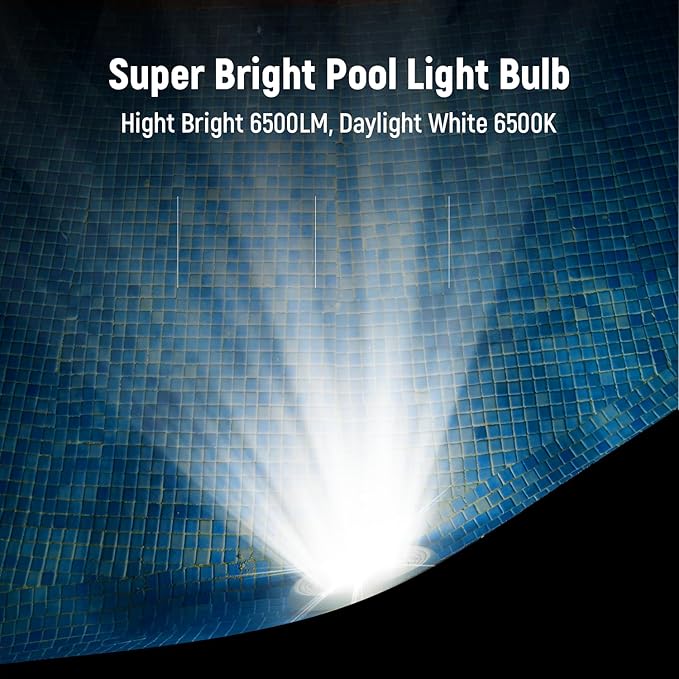 LED Pool Light for Inground Pool 120V 65W PRO, White Light 6500K with 6500lm High Brightness, Replace 300-800W Halogen Light