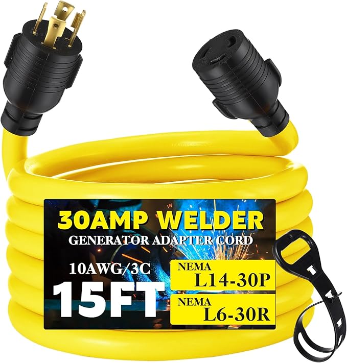 Tellegloww NEMA L14-30P to L6-30R Generator to Welder Adapter 15FT, 30 Amp 4 Prong Male to 3 Prong Female Adapter Generator Welder EV Charger Power Cord, 10 AWG STW, ETL Listed