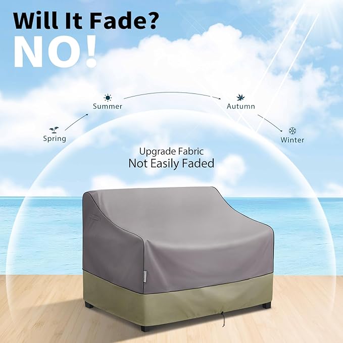 KylinLucky Heavy Duty Waterproof Patio Sofa Cover 58 x 32.5 x 33 inches, All-Weather Outdoor Loveseat Cover with Air Vents & Straps, Grey