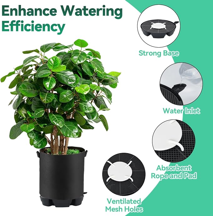 OTraki 4 Pack Self Watering Fabric Pot Base with 5 Gallon Grow Bag | Auto Watering System for 5 Gallon Fabric Pots, Planter Fabric Plant Grow Bag, for Garden Indoor Outdoor Greenhouse