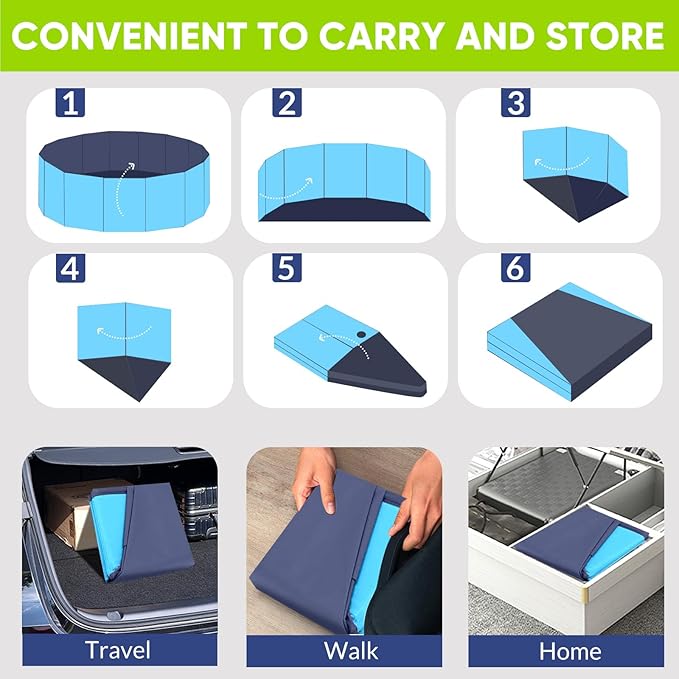 Dog Pool, Foldable Pet Swimming Pool with 6mm High-Strength PP Board, Hard Plastic Collapsible Doggy Pools for Small Dogs Kitty Duck, Non-Slip Doggie Bathtub Quick to Set Up and Drainage Hole, 63"