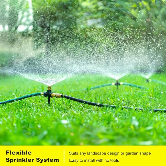 FANHAO Above Ground Irrigation Garden Sprinkler System, Metal Adjustable Garden Sprinkler Set, 360 Degree Large Area Coverage Irrigation Kit for Lawn, Patio, Flower Bed & Garden