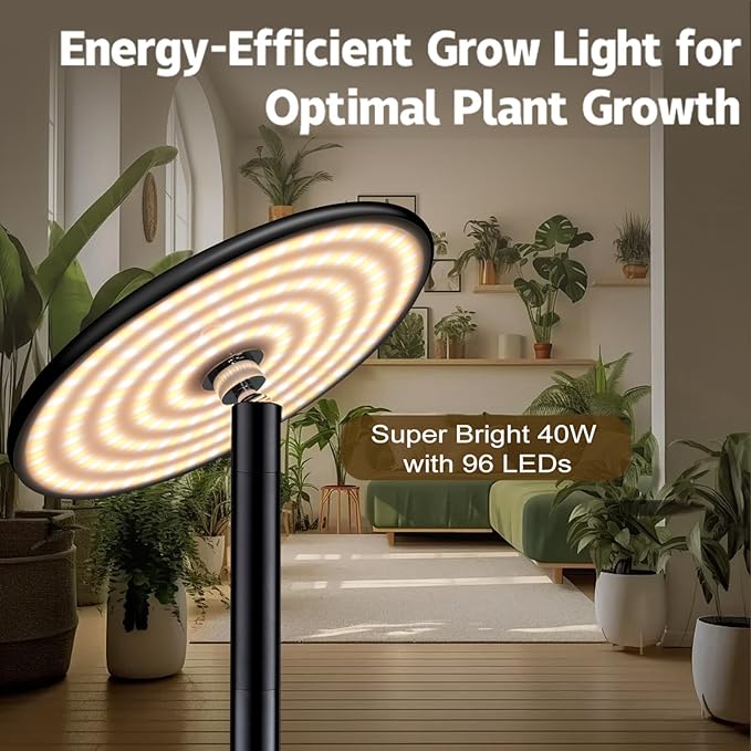 69'' Tall Grow Lights for Indoor Plants Full Spectrum, 40W Sunlike Standing Plant Lights for Indoor Growing, 10-Level Dimmable, Adjustable Height for Various Plant Sizes