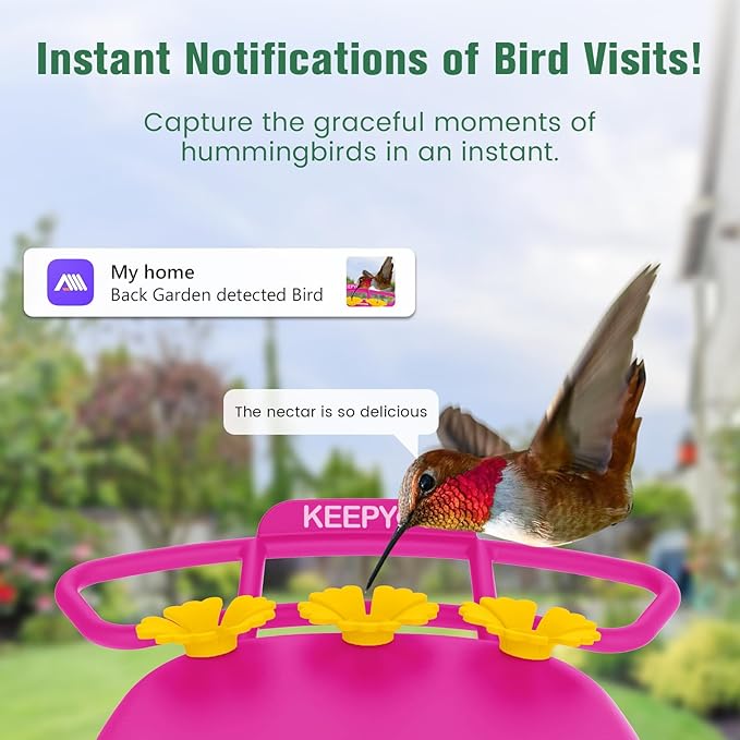 2.5K Hummingbird Feeder with Camera, Wireless Smart Bird Feeders for Outdoors, 2.4Ghz WiFi, AI Bird Identify, Instant Notification, Include 32GB SD Card, Ant Moat & Bee-Proof (Pink)