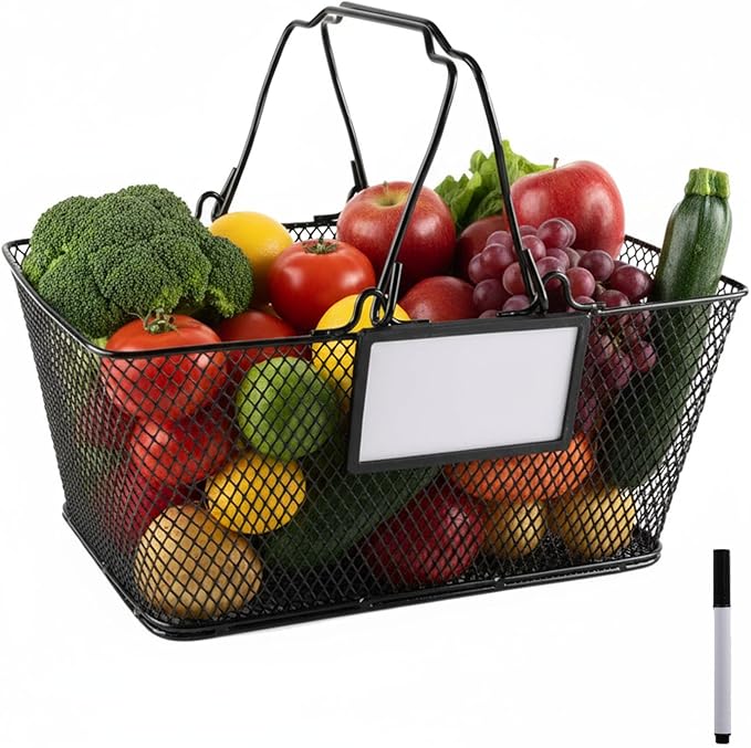 Garden Harvest Basket,Metal Wire Storage Basket with Handle,Large Food Baskets,Garden Baskets for Gathering Vegetables,Fruits,Kitchen,Picnic,Black