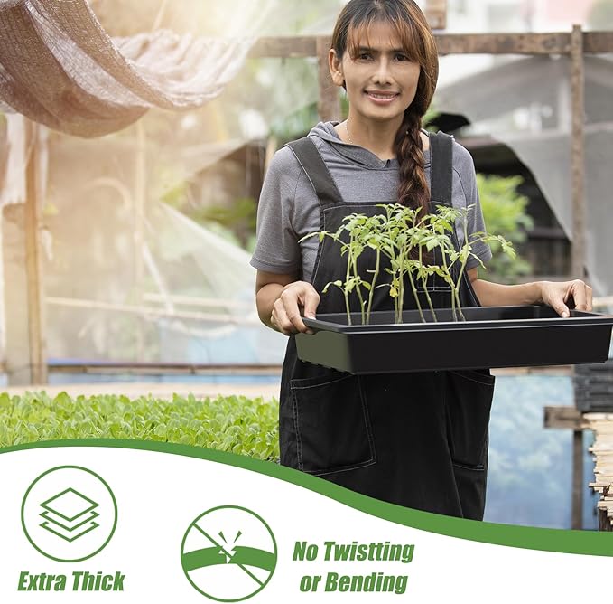 mwellewm 10 Pcs Seed Starter Tray Kit 1014 Seed Starting Trays Square Seedling Plant Tray Planting Sturdy Microgreens Growing Trays Reusable Germination Tray Indoors No Holes, 14x11x2.5In