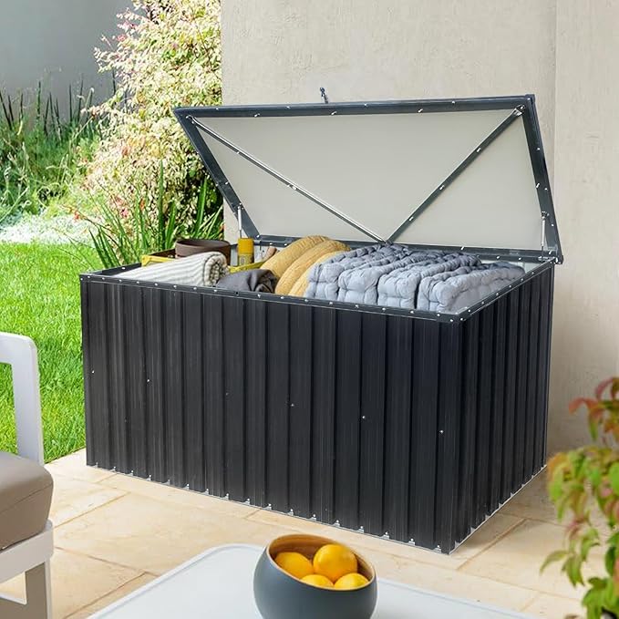 215 Gallon Metal Deck Box Lockable Storage Container For Patio Cushions Gardening Tools Sports Equipment Outdoor Toys black One size