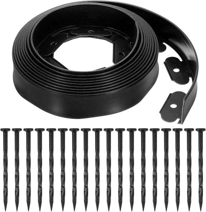 uxcell Landscape Edging, 1Pcs 20FT x 2" - Garden Edging Kit with 18 Stakes, Landscape Edging Border for Garden Lawn Flower Bed Yard Grass (Black)