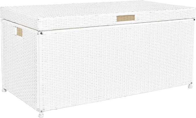 Outdoor 70 Gallon Wicker Deck Storage Box Color: White
