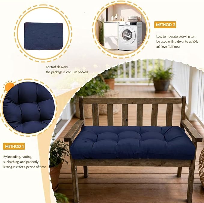 Floral Outdoor Bench Cushions Waterproof Swing Bench Cushions Thicken Bench Pad for Indoor Outdoor Furniture Navy Green