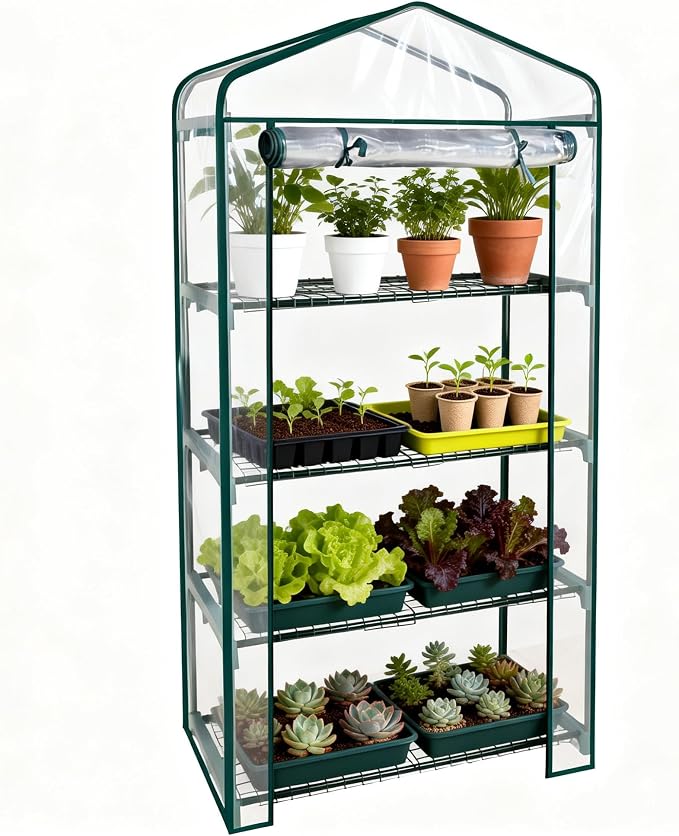 Worth Garden 50% Extra Wide Mini Greenhouse 4 Tier Portable Plant Green House 40in Wide -Sturdy Gardening Shelves with PVC Cover - Indoor & Outdoor Wheatgrass Growing - 19″x40″x63″