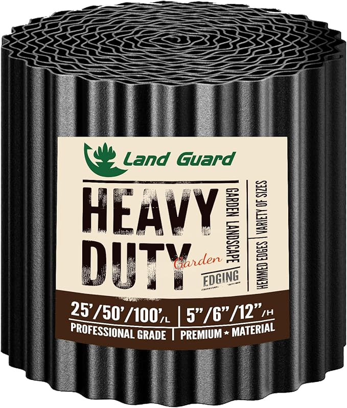 Land Guard Corrugated Garden Edging Border, 12" × 25' Landscape Paver Edging, Tall Landscape Edging, Fence for Garden, Flower Bed, Lawn and Landscape Edging (Black)