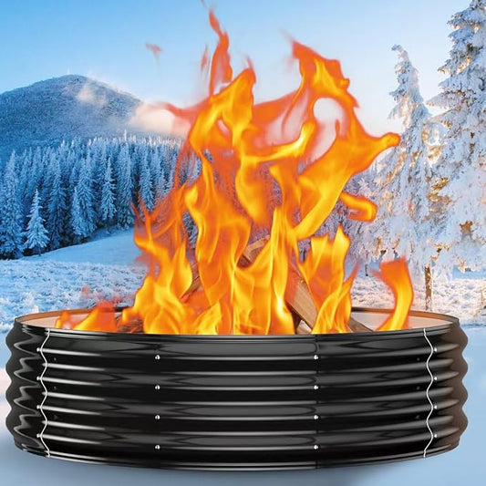 60" Extra Large Fire Pit Ring – Outdoor Wood Burning Fire Pit with Heat-Resistant Coating, 12" Deep Design for Bigger Backyard Gatherings – Heavy Duty Galvanized Steel for Patio, Camping & Bonfires