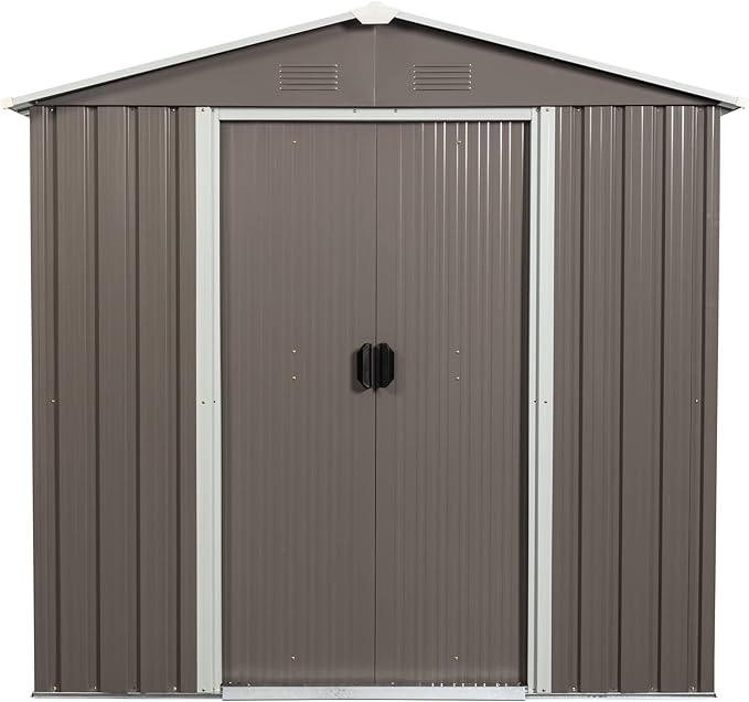 6FT x 5FT Outdoor Storage Shed, Heavy Duty Galvanized Steel Garden Shed with Sliding Lockable Doors, Punched Vents & Foundation Kit, Weather Resistant Metal Tool Shed for Backyard, Grey