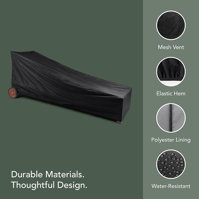 Covermates Classic Chaise Lounge Cover – Weather-Resistant Vinyl Outdoor Furniture Cover with Mesh Vent, Elastic Hem, UV Protection, Lightweight Patio Chair Cover, 25W x 78D x 30H, Black