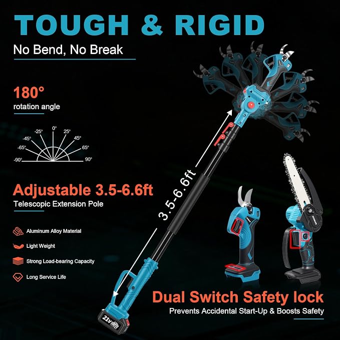 Electric Pruning Shears & 6 Inch pole saws for tree trimming with 7ft Max Extension Pole, Cordless Pole Saw & Electric Pruning Shears Set,2 * 4.0Ah Batteries,Electric Pole Saw Tree Trimming Kit