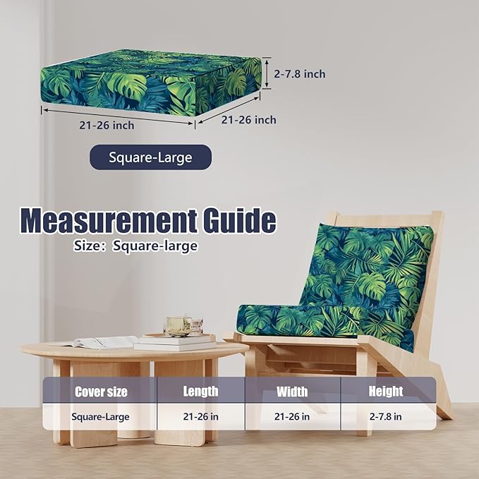 8Pcs Patio Stretch Cushion Covers, Outdoor Couch & Sofa Replacement Slipcovers for Patio Furniture Cushion Covers, Washable Reusable Furniture Protector, Square Large, Rainforest