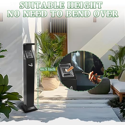 Wadoy Outdoor Trash Can Tall 46.5 Inch Standing Metal Receptacle with Removable Inner Bucket & Lockable Lid - Heavy Duty Steel for Patio, Porch, Commercial Use