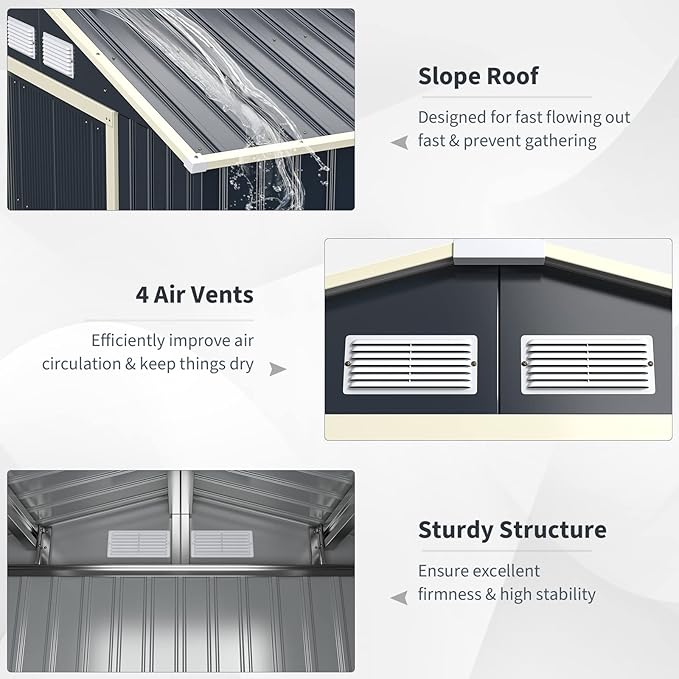 Goplus Storage Shed, Metal 7' X 4' Outdoor Building Organizer with 4 Vents & Double Sliding Door for Garden Backyard Farm (7'X4')