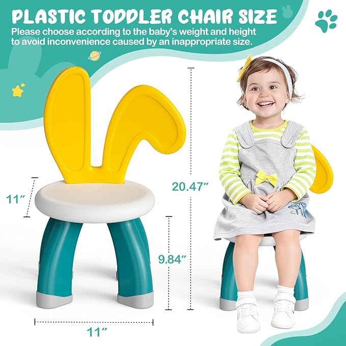OCATO 2 Pcs Plastic Toddler Chairs: Kids Chairs for Table Toddler Stool Indoor Outdoor Camping Nursery Playroom Toddlers Kids Beach Chair Activity Rabbit Chair 3 4 5 6 Year Old Boy Girl Birthday Gift