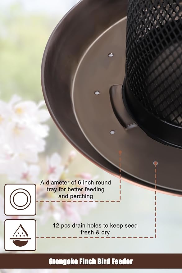 Gtongoko Finch Bird Feeders for Outdoors 2.5 LB Capacity Squirrel Proof Metal Mesh Tube Bird Feeders Thistle & Nyjer Seed Hanging Feeder, Copper, 1 Pack