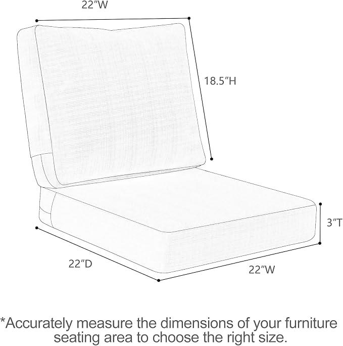 Favoyard Deep Seat Patio Cushions Rainproof & Fadeness Furniture Cushion Set for Outdoor with Polyester-Linen Fabric & Removable Cover, Hidden Zipper and Adjustment Straps（Seat 22x22In Back 22x18.5In）