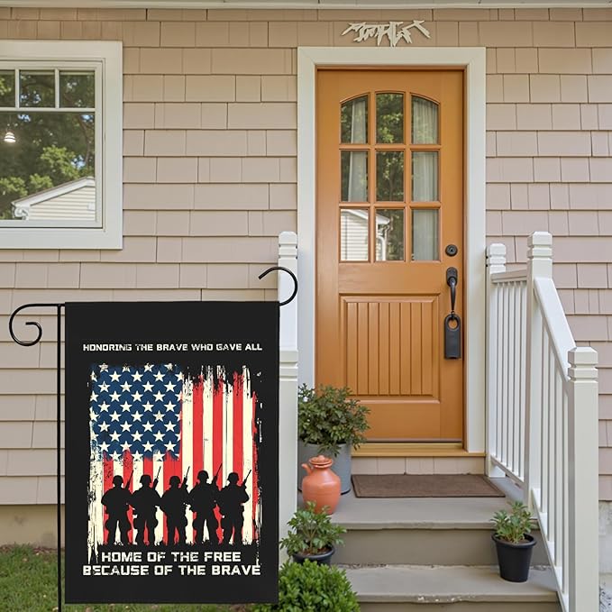 Memorial Day Patriotic Garden Flag Honoring Fallen Soldiers Home Of The Free Because Of The Brave Outdoor Yard USA Flags Honor And Brave House Banner Lawn Porch Patriotic Decor 12x18 Inch