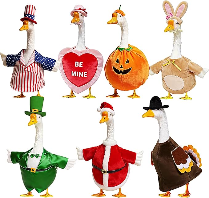 7 set Holiday Porch Goose Outfits for 23 Inch Lawn Goose, 250th Anniversary 4th of July Patriotic Clothing, Valentine Easter St Patrick Fall Halloween Christmas Year Round Yard Patio Decor(23inch)